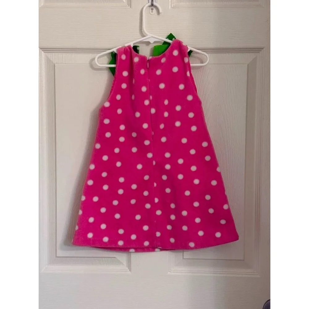 Bonnie Jean Girls Pink Polka Dot Snowman Christmas Holiday Dress Size 4